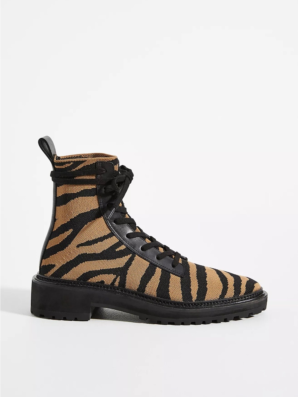 Loeffler Randall Brady Tiger Print Knit Combat Lace-Up Ankle Boots Size 10.5